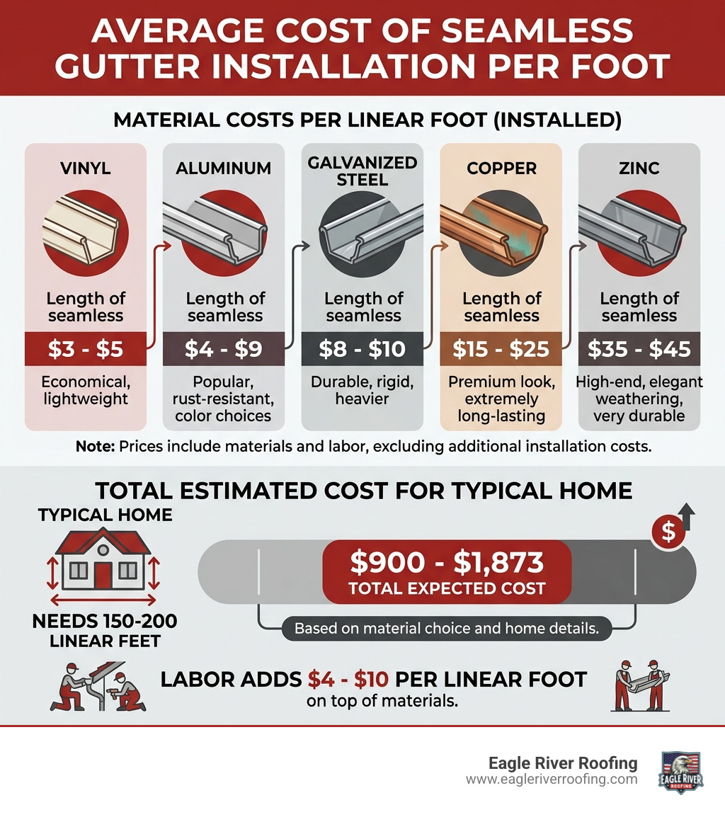 Infographic: average cost of seamless gutter installation per foot by material type and typical home size - average cost of Infographic: average cost of seamless gutter installation per foot by material type and typical home size - average cost of