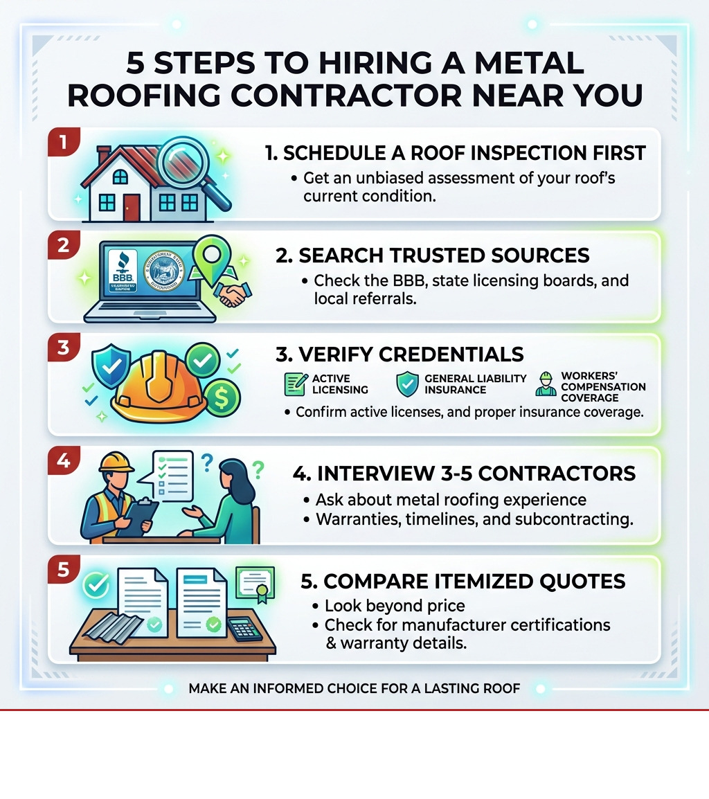 5 steps to hiring a metal roofing contractor near you infographic - metal roofing contractors near me infographic 5 steps to hiring a metal roofing contractor near you infographic - metal roofing contractors near me infographic