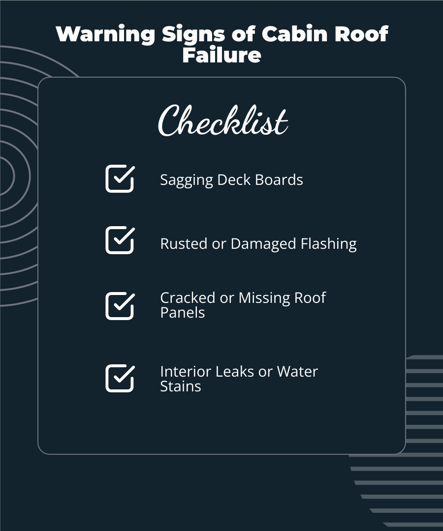 Infographic showing warning signs of cabin roof failure and metal roofing options comparison - metal cabin roof infographic Infographic showing warning signs of cabin roof failure and metal roofing options comparison - metal cabin roof infographic