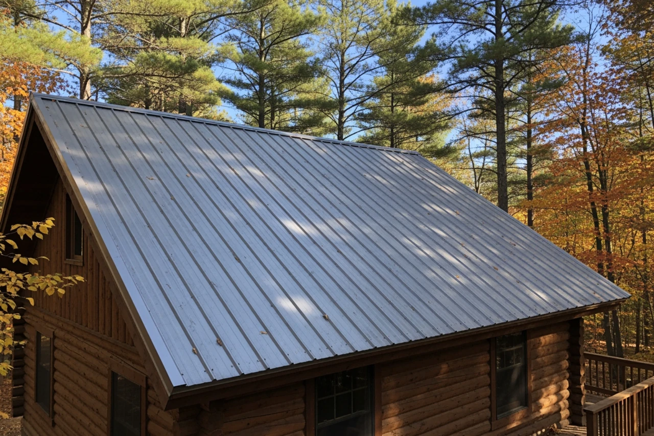 High quality standing seam metal roof installed on a Northwoods cabin High quality standing seam metal roof installed on a Northwoods cabin