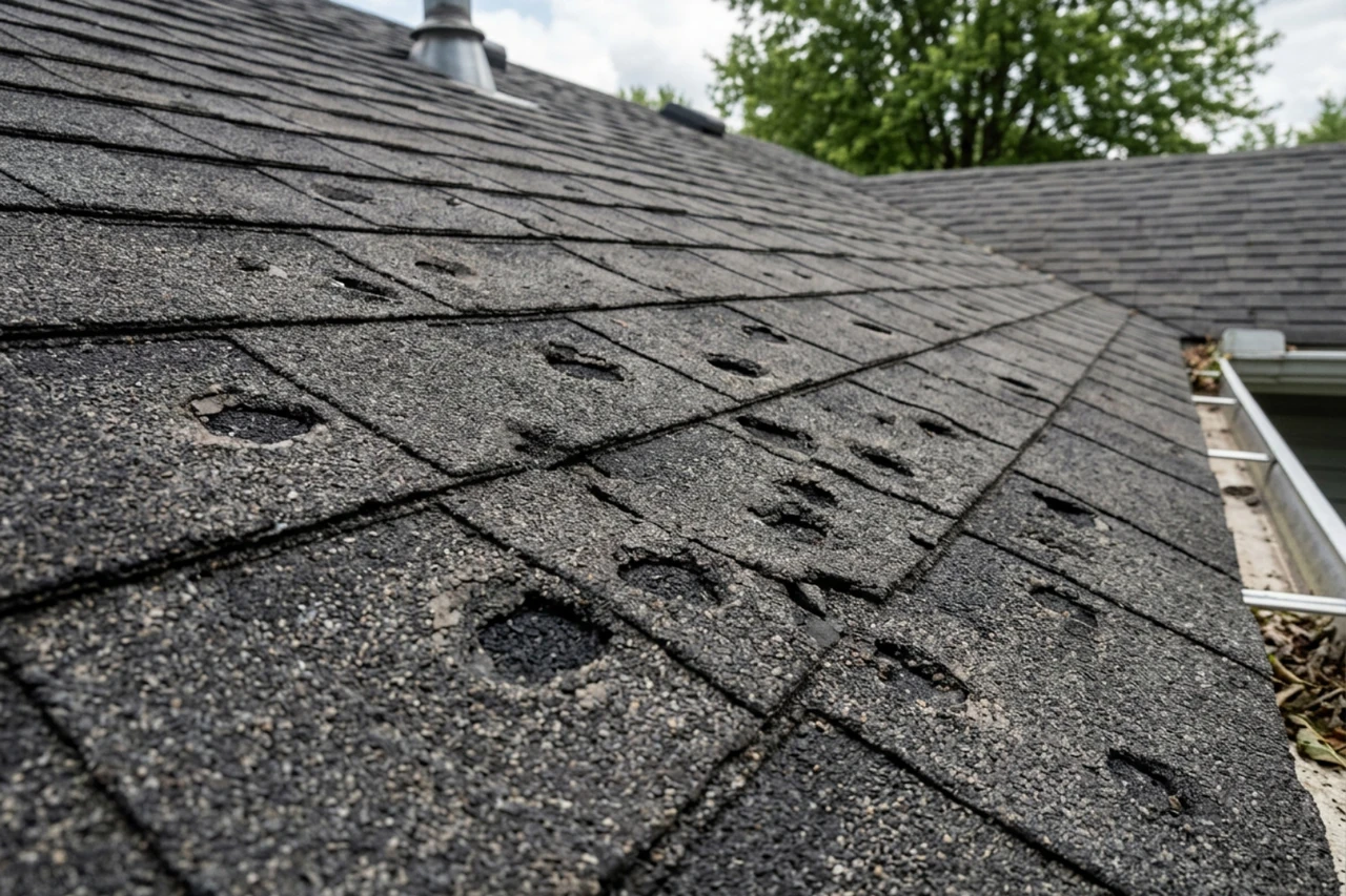 moderate roof hail damage on asphalt shingles moderate roof hail damage on asphalt shingles