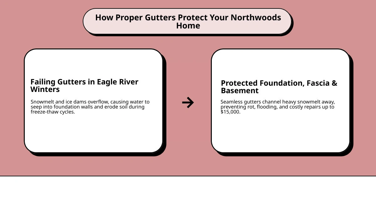 Infographic showing how a properly installed gutter system protects your home's foundation, fascia, and basement - gutter