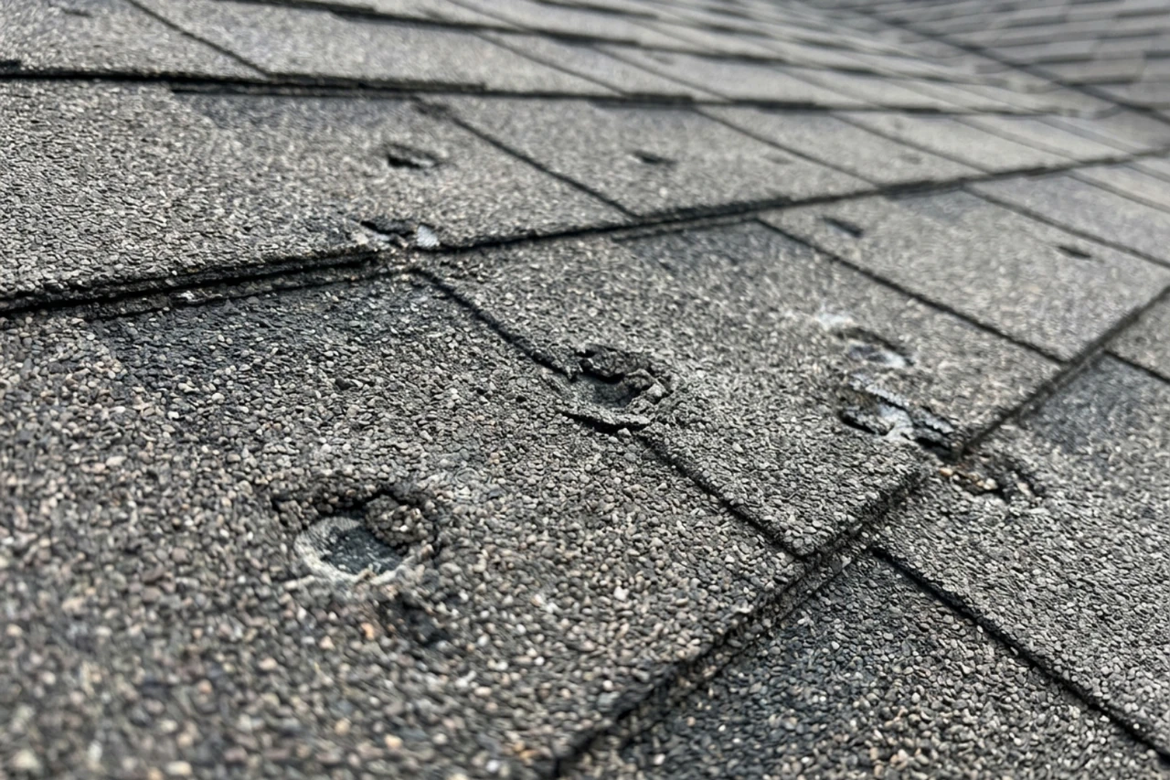 moderate roof damage with hail impact marks on shingles moderate roof damage with hail impact marks on shingles