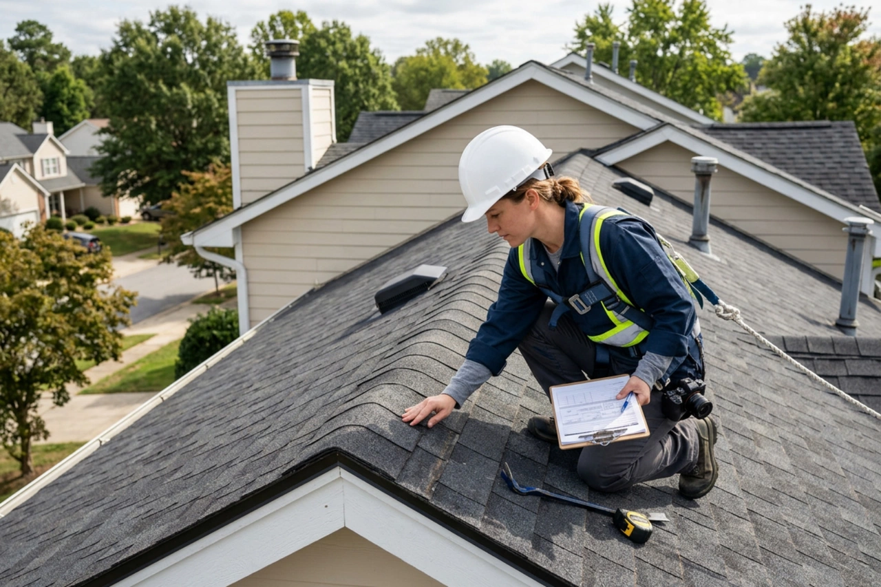 a professional roof inspection being conducted on a residential home a professional roof inspection being conducted on a residential home