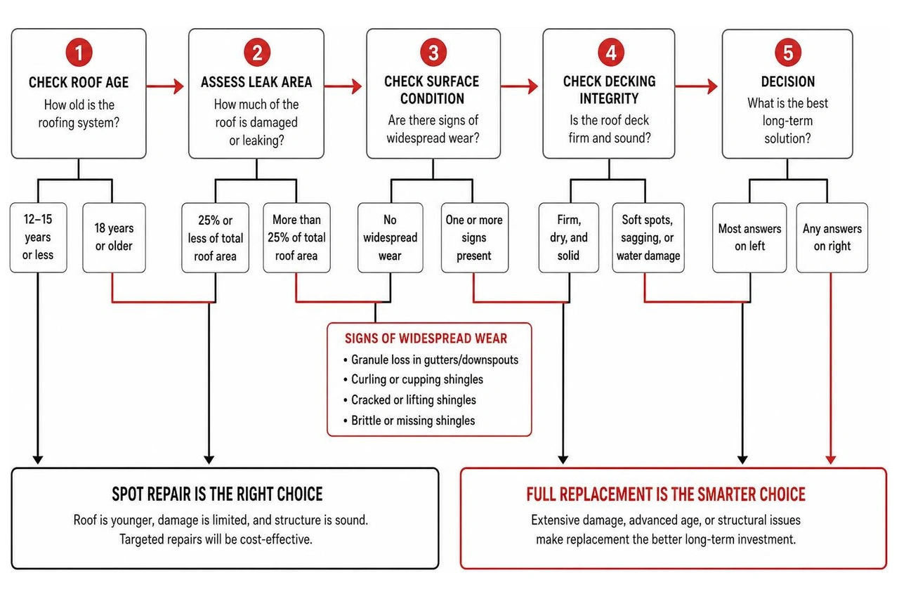 step by step decision diagram for repairing vs replacing Northwoods roof step by step decision diagram for repairing vs replacing Northwoods roof