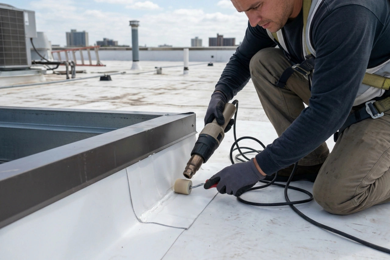 heat welding single-ply flat roof seams around commercial roof penetrations heat welding single-ply flat roof seams around commercial roof penetrations