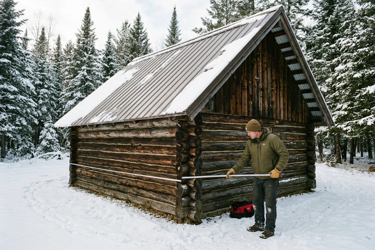measuring roof footprint and calculating pitch multipliers on a cabin