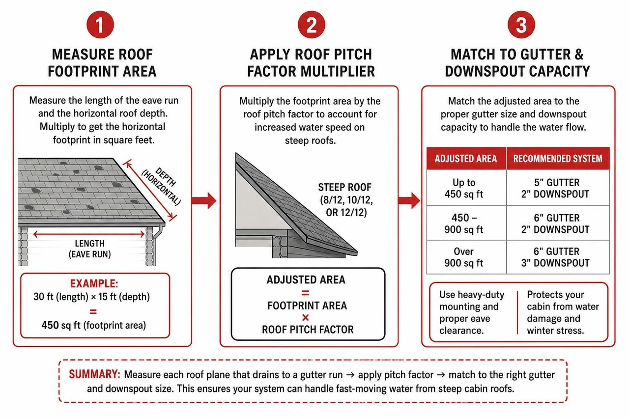 step-by-step diagram of gutter and downspout calculation process