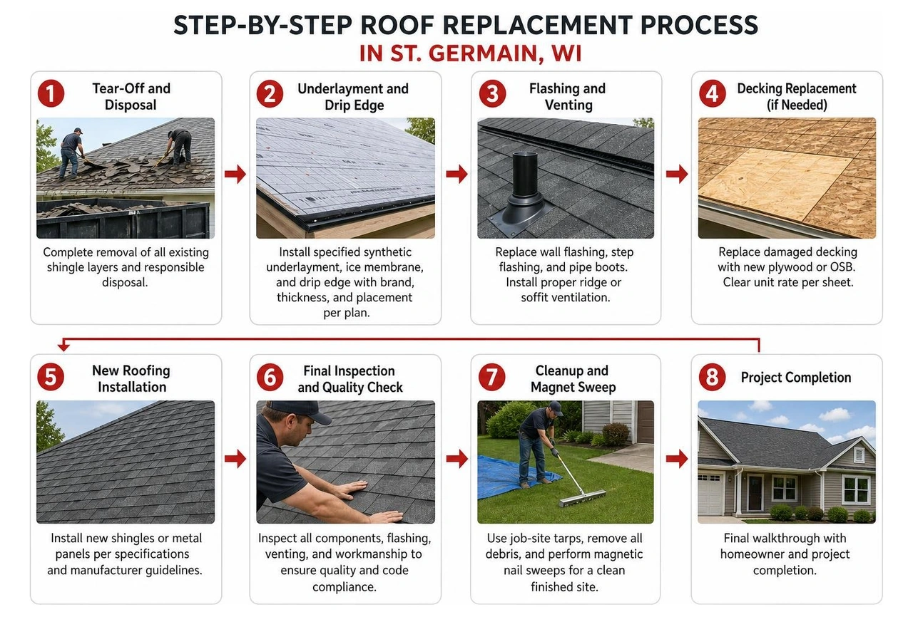 step-by-step roof replacement process in St. Germain WI step-by-step roof replacement process in St. Germain WI