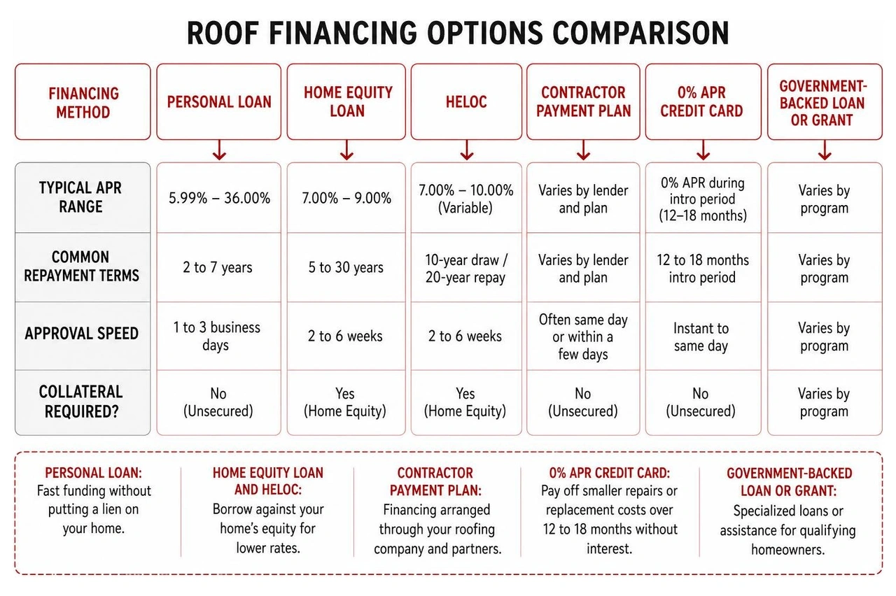 Comparison of roof financing loan types and features Comparison of roof financing loan types and features