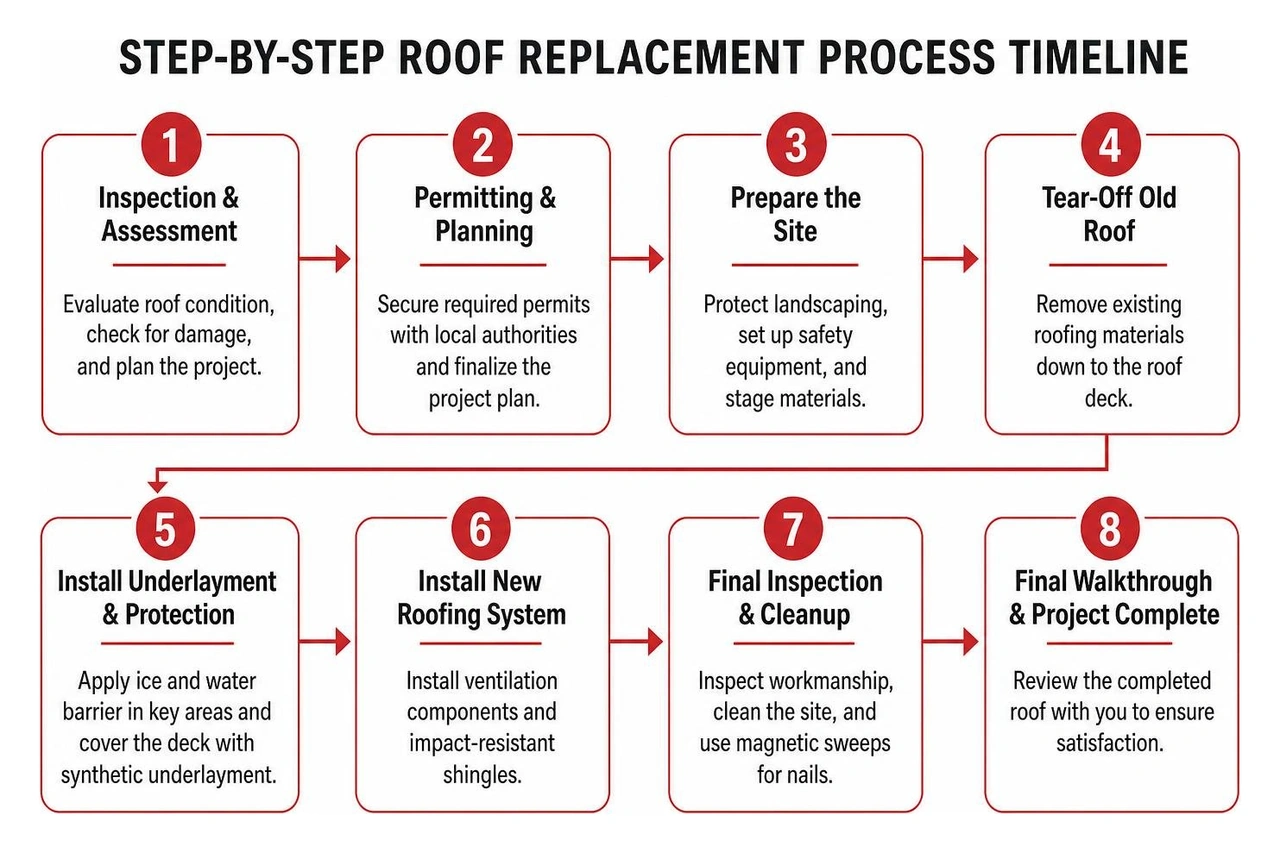 Step by step roof replacement process timeline Step by step roof replacement process timeline