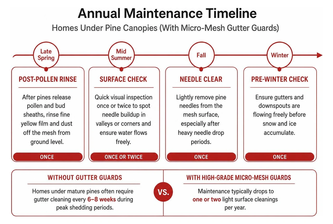 Diagram showing annual maintenance timeline for homes under pine canopies Diagram showing annual maintenance timeline for homes under pine canopies