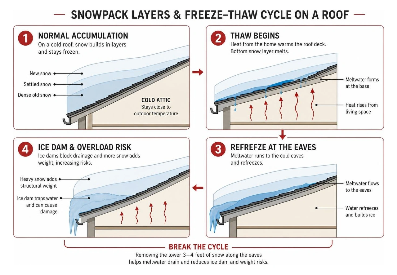 snowpack layers and freeze thaw cycle on a roof profile snowpack layers and freeze thaw cycle on a roof profile
