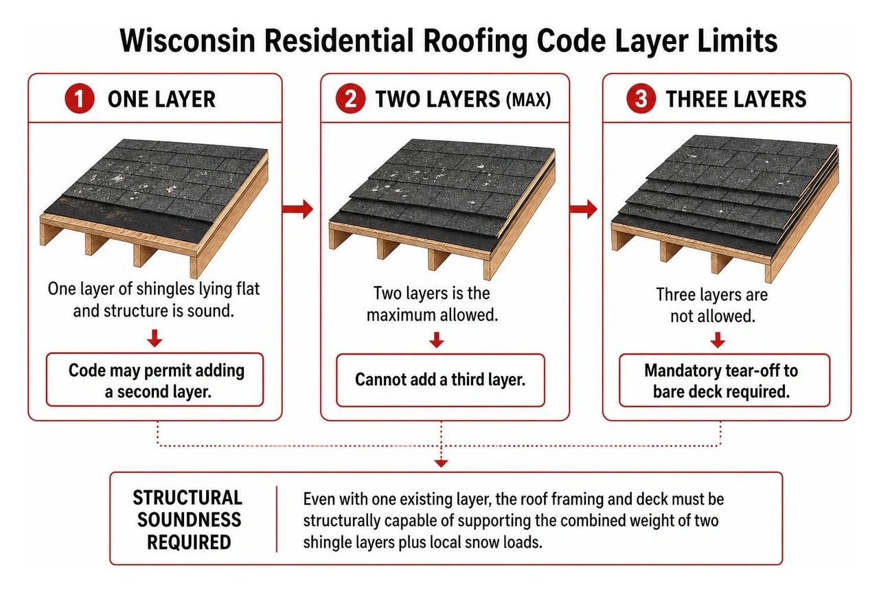 Diagram of Wisconsin residential roofing code layer limits Diagram of Wisconsin residential roofing code layer limits