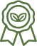 Green line icon of a certification badge with a check mark inside a circle and ribbon tails.