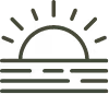 Icon of a sun partially rising or setting over water with rays extending upward.