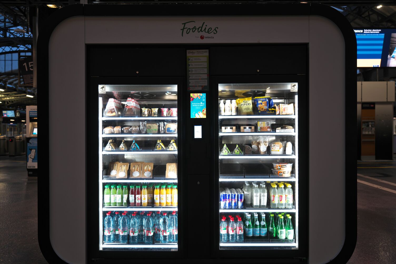 A smart vending machine with drinks and food