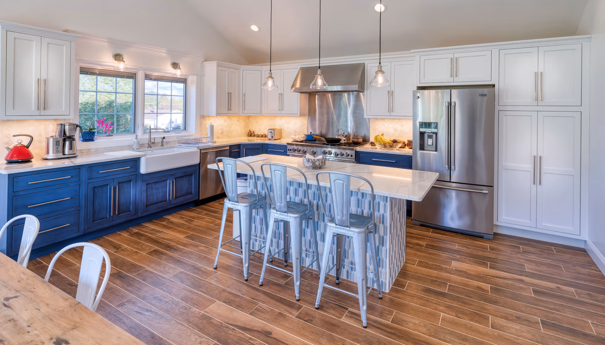 Kitchen Remodel With Blue Cabinet