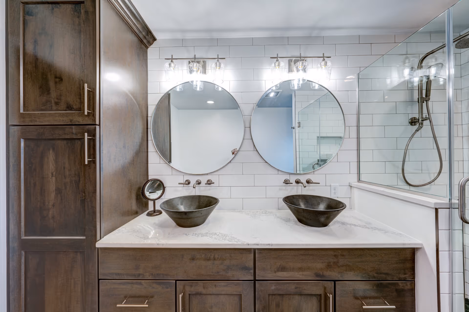 Elegant modern bathroom with double sink, mirrors, and marble countertop in Elizabethtown, PA
