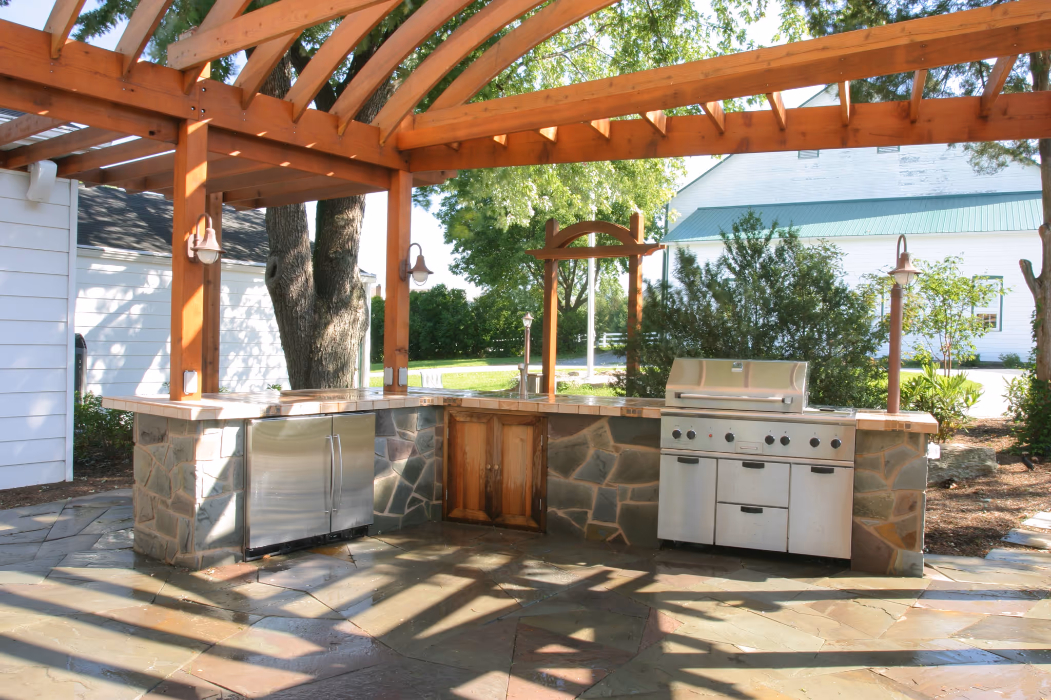 Outdoor Kitchen with Fireplace
