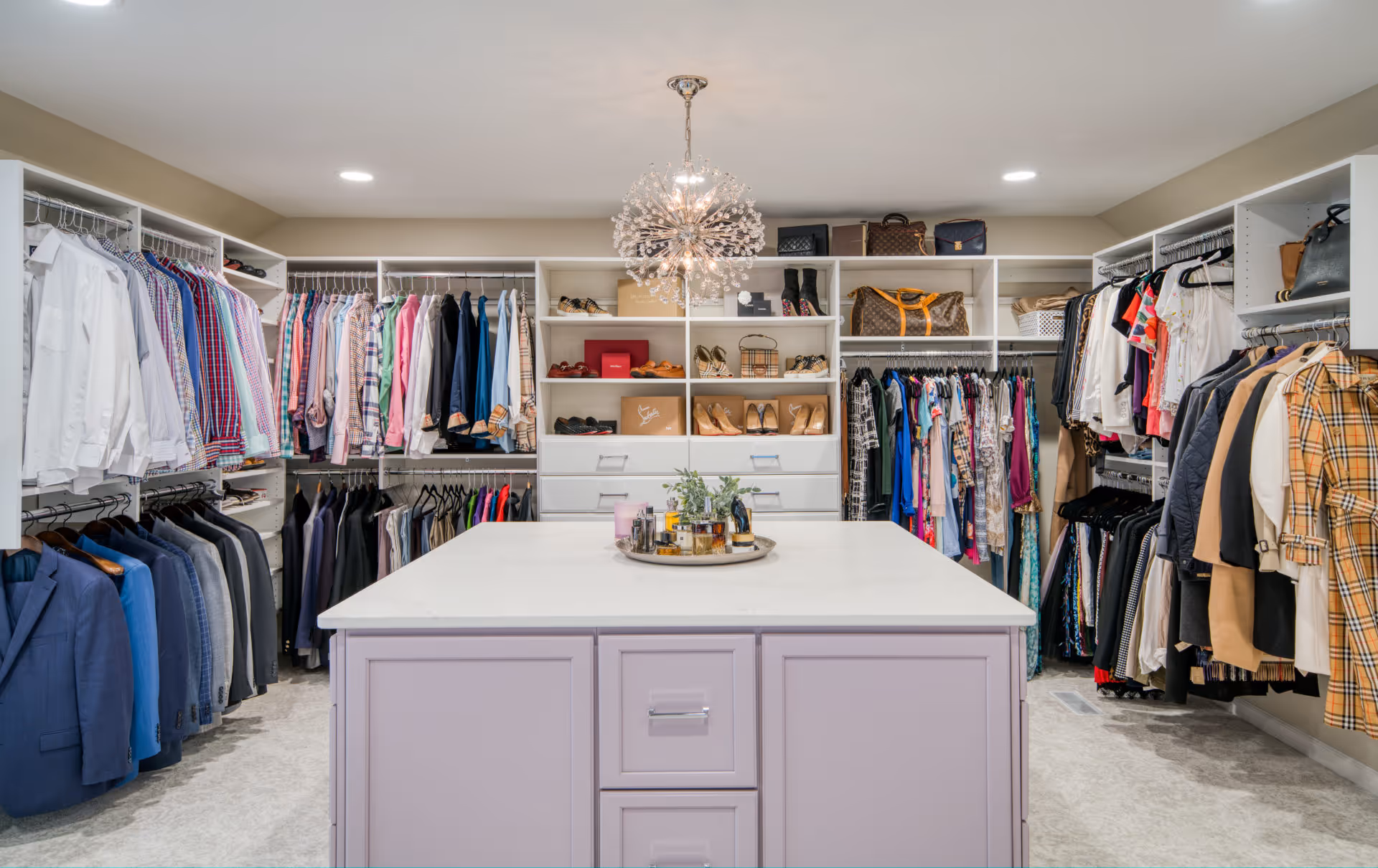 Luxurious walk-in closet with stylish clothing racks and organized storage in Elizabethtown, PA
