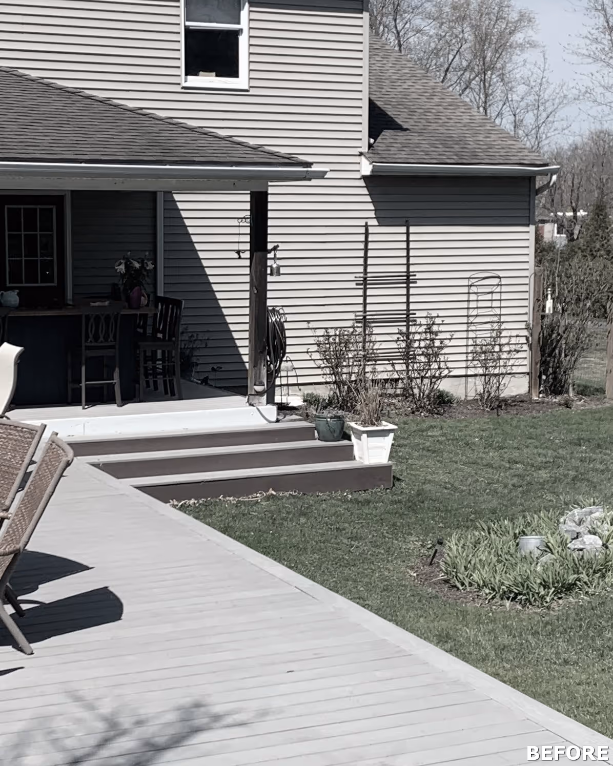 Charming exterior patio view with wooden deck and garden in Dillsburg, PA