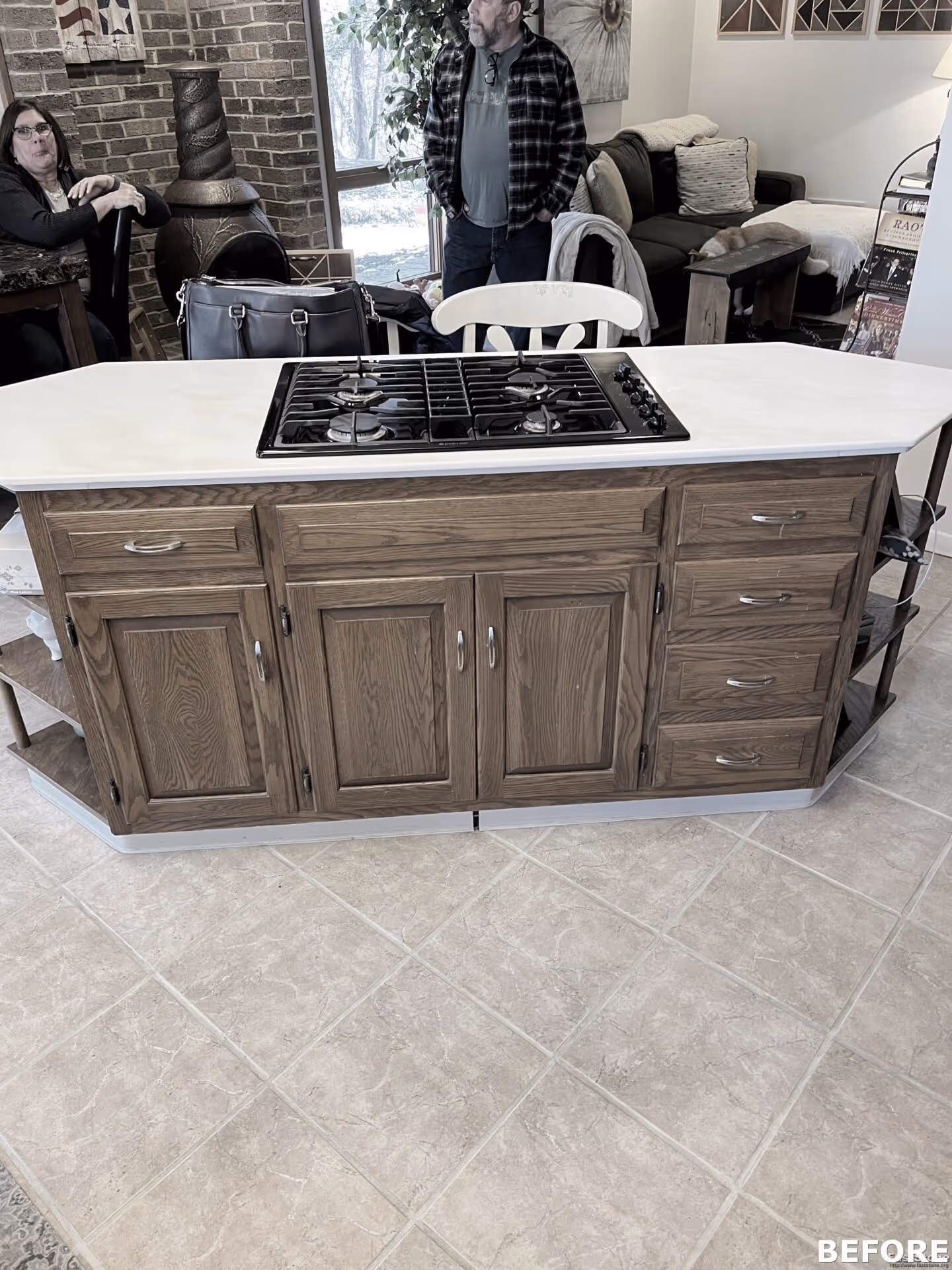 Transitional kitchen island with gas cooktop and wood cabinetry in Harrisburg, PA