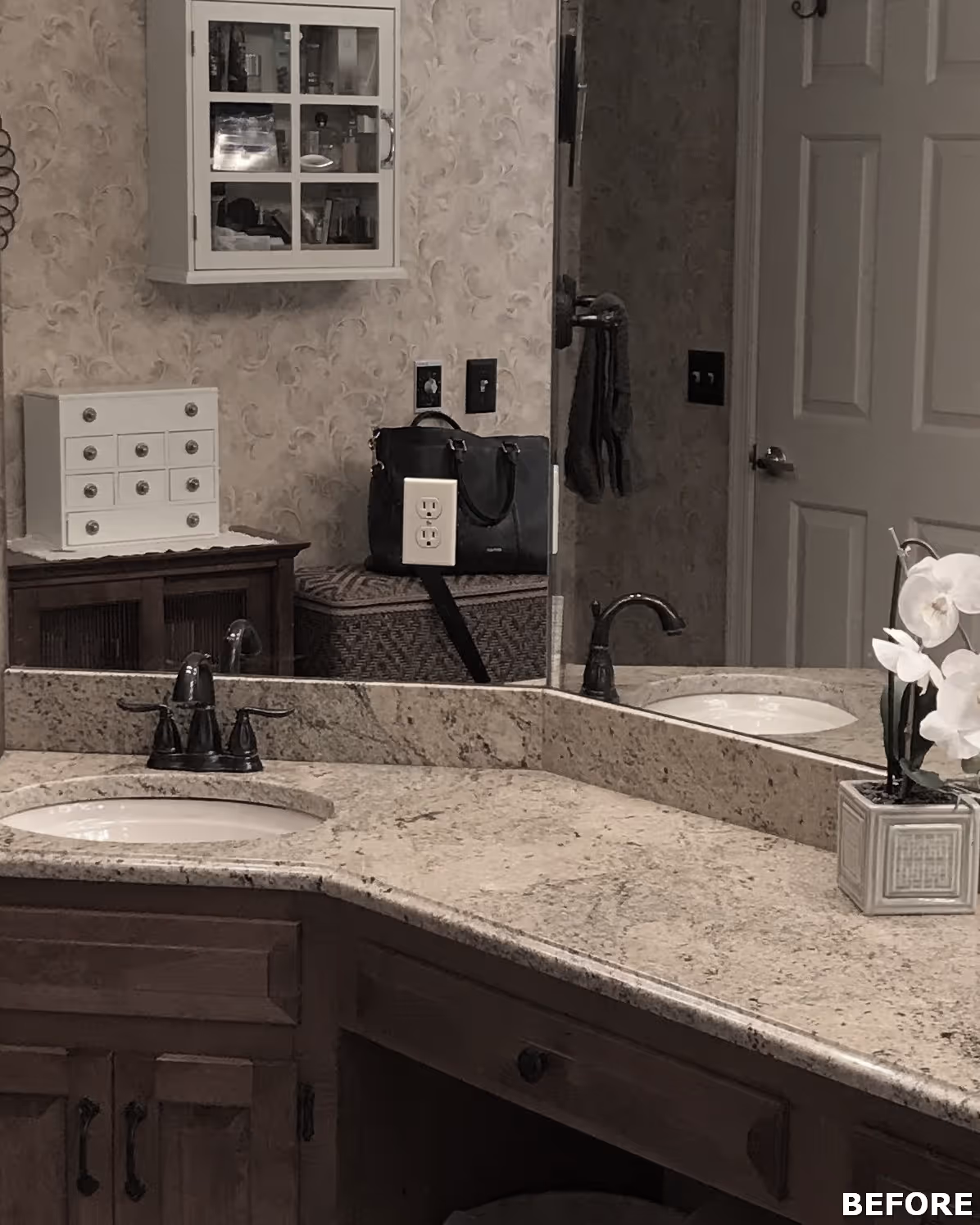 Transitional bathroom with wooden cabinets and granite countertops in mechanicsburg, pa