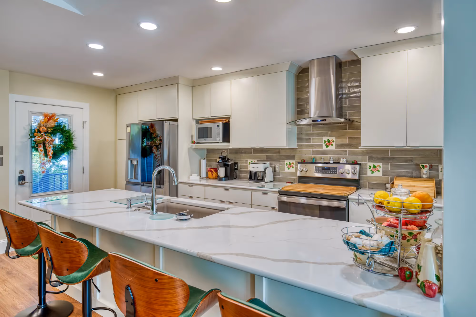 Modern kitchen with white countertops