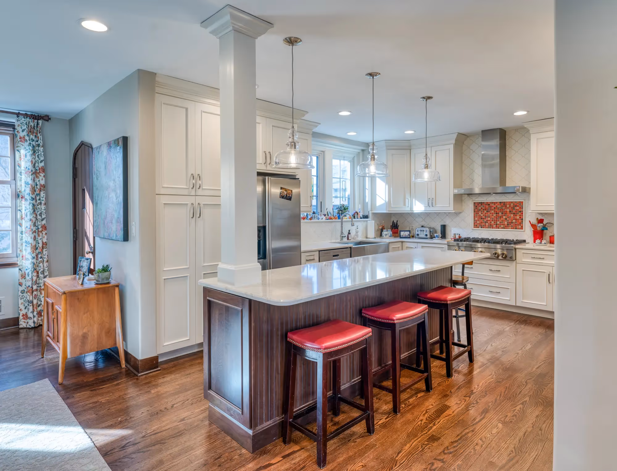 Kitchen with dark wood cabinets