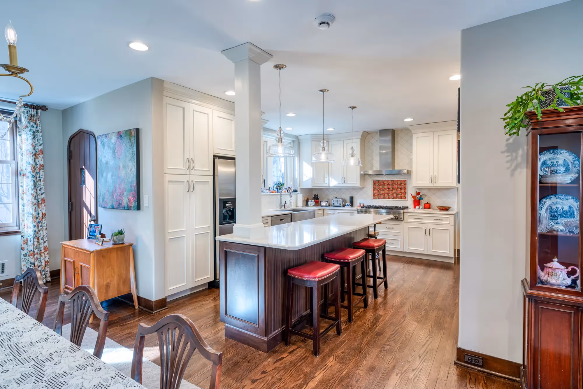 Kitchen with dark wood cabinets