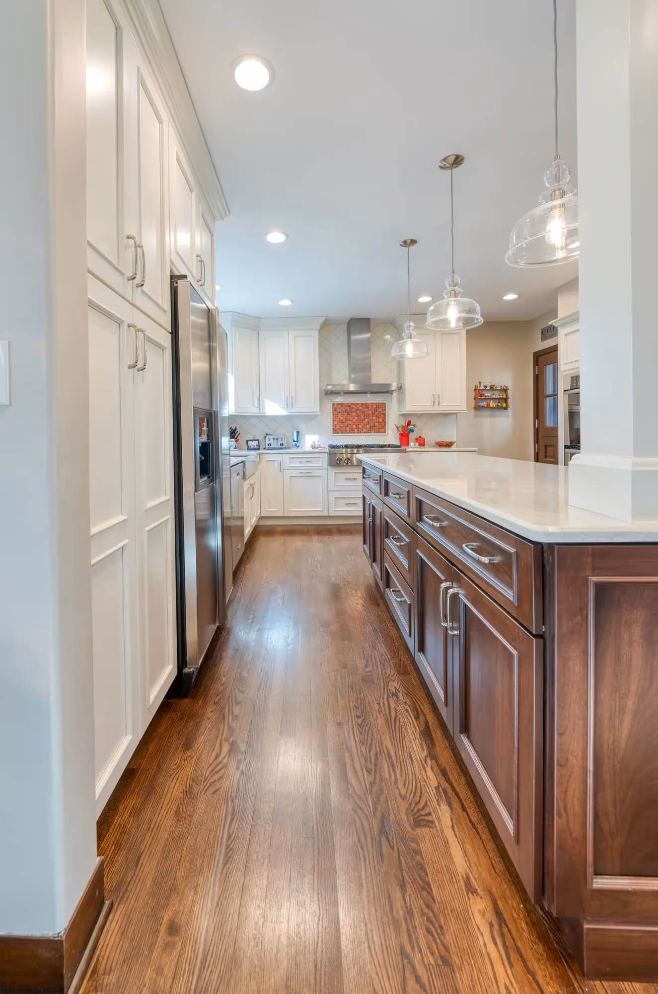 Kitchen with dark wood cabinets