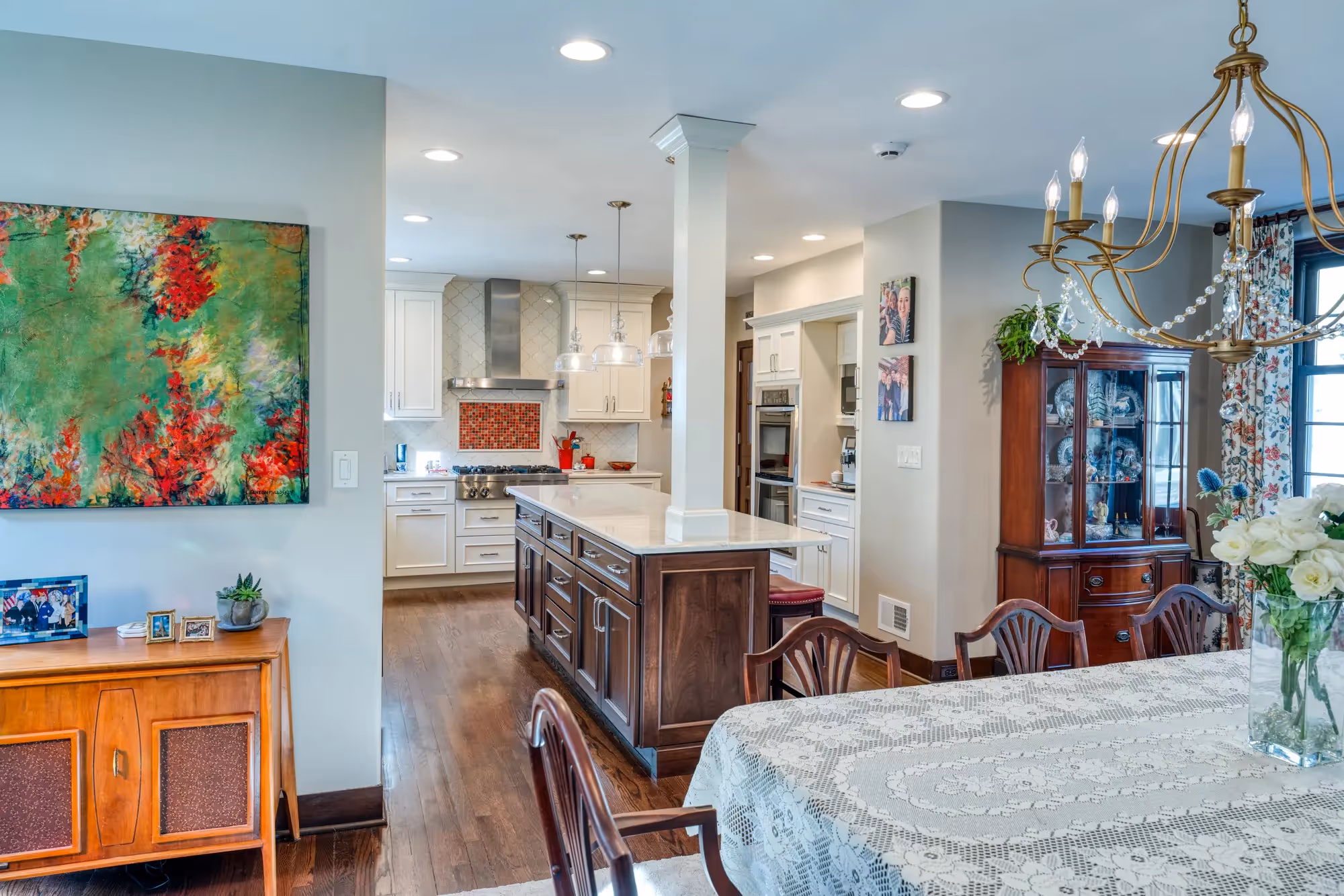 Kitchen with dark wood cabinets