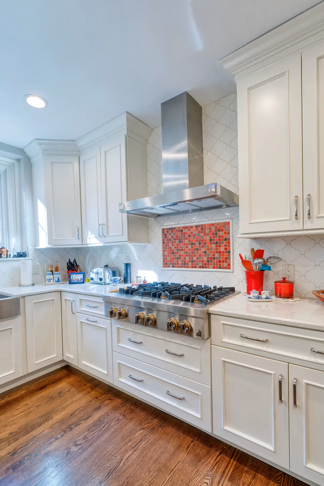 Kitchen with dark wood cabinets
