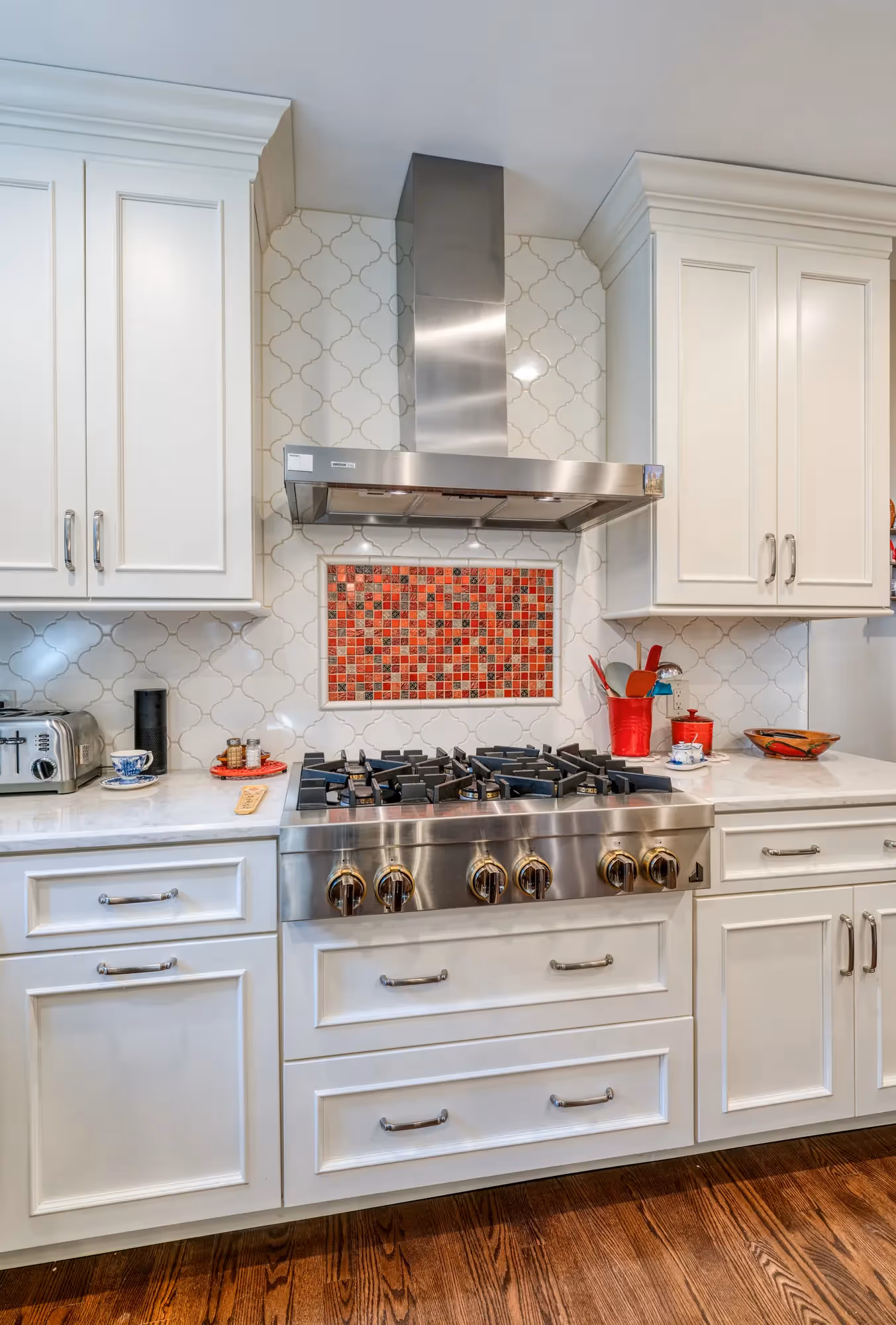 Kitchen with dark wood cabinets
