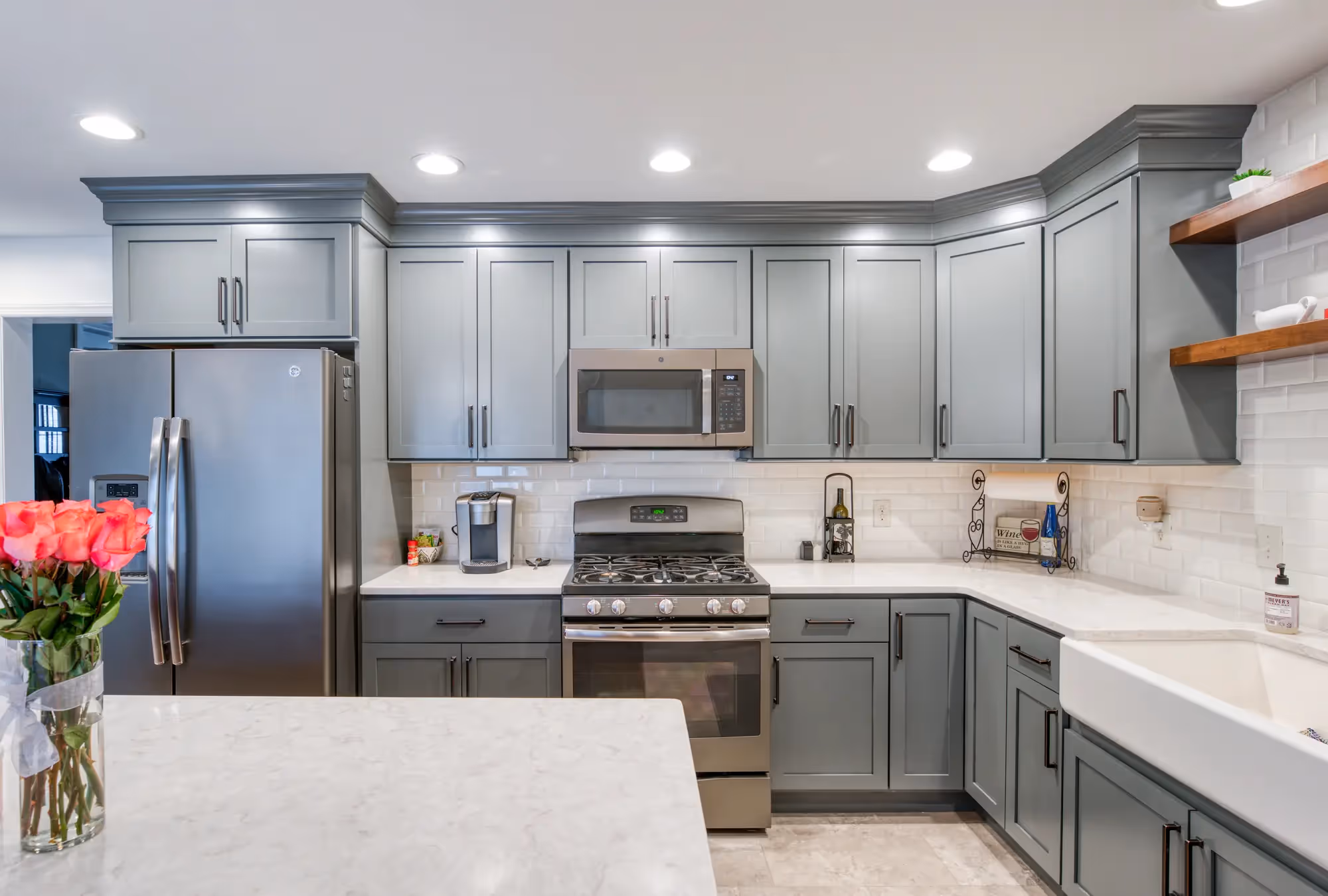 Renovated kitchen with open shelving