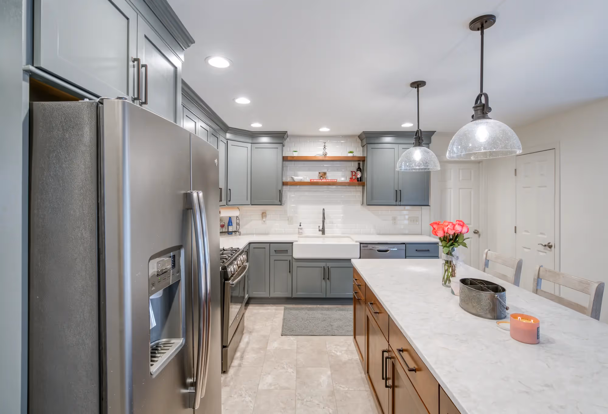 Renovated kitchen with open shelving
