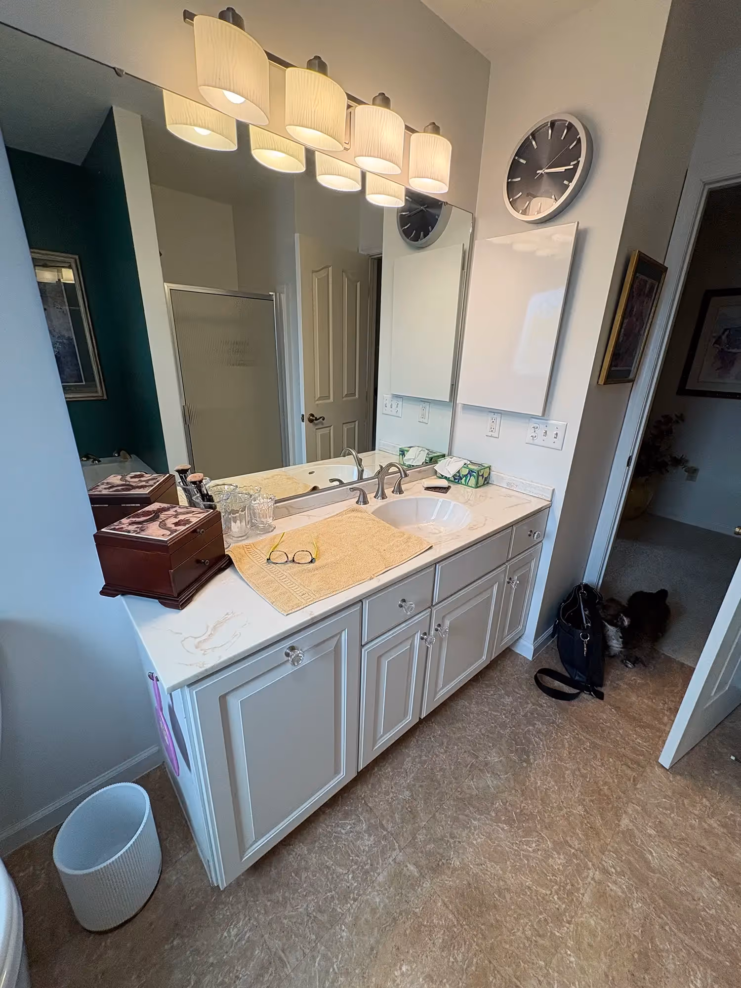 Bathroom vanity with modern lighting
