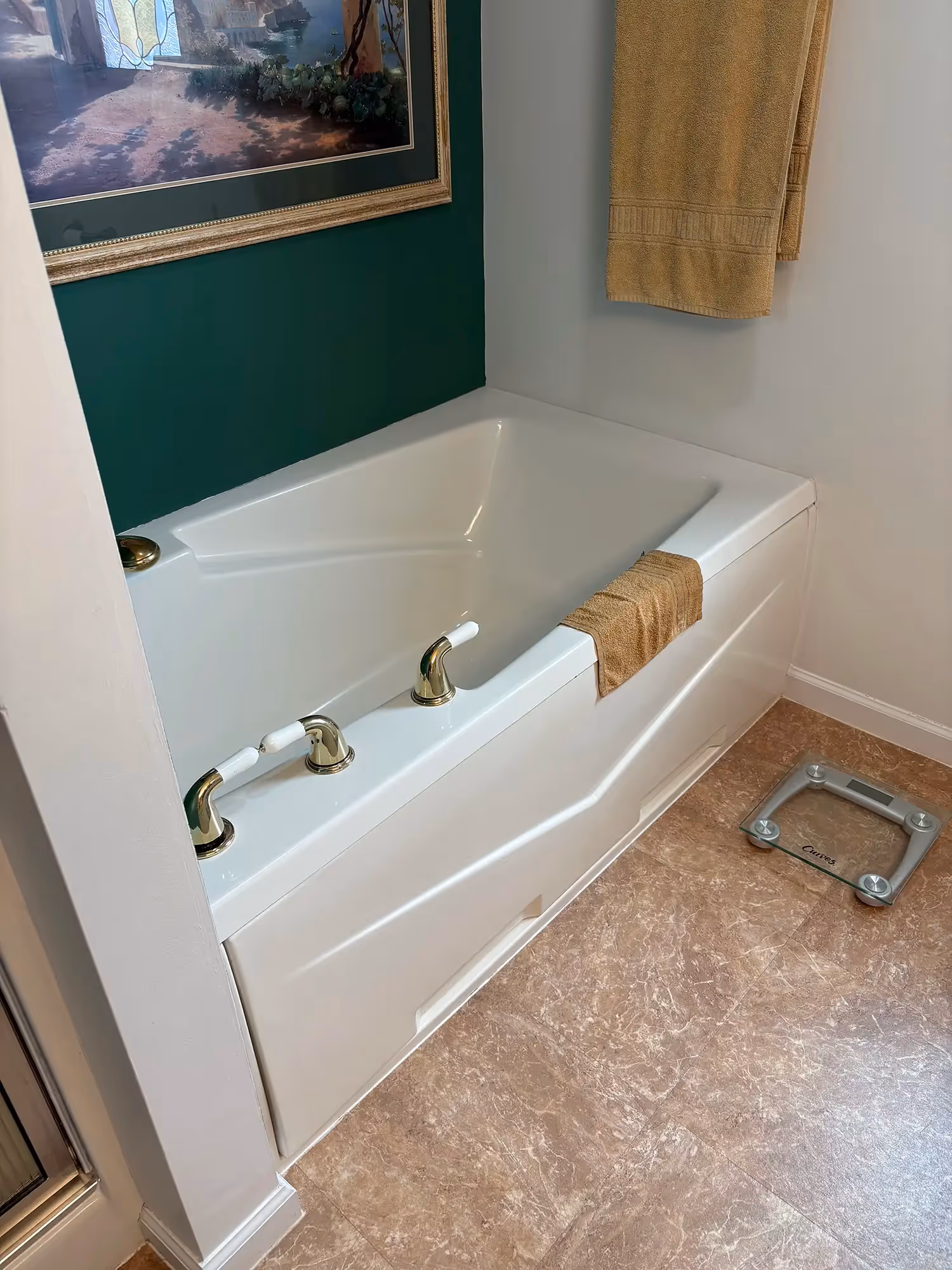 Bathroom vanity with modern lighting