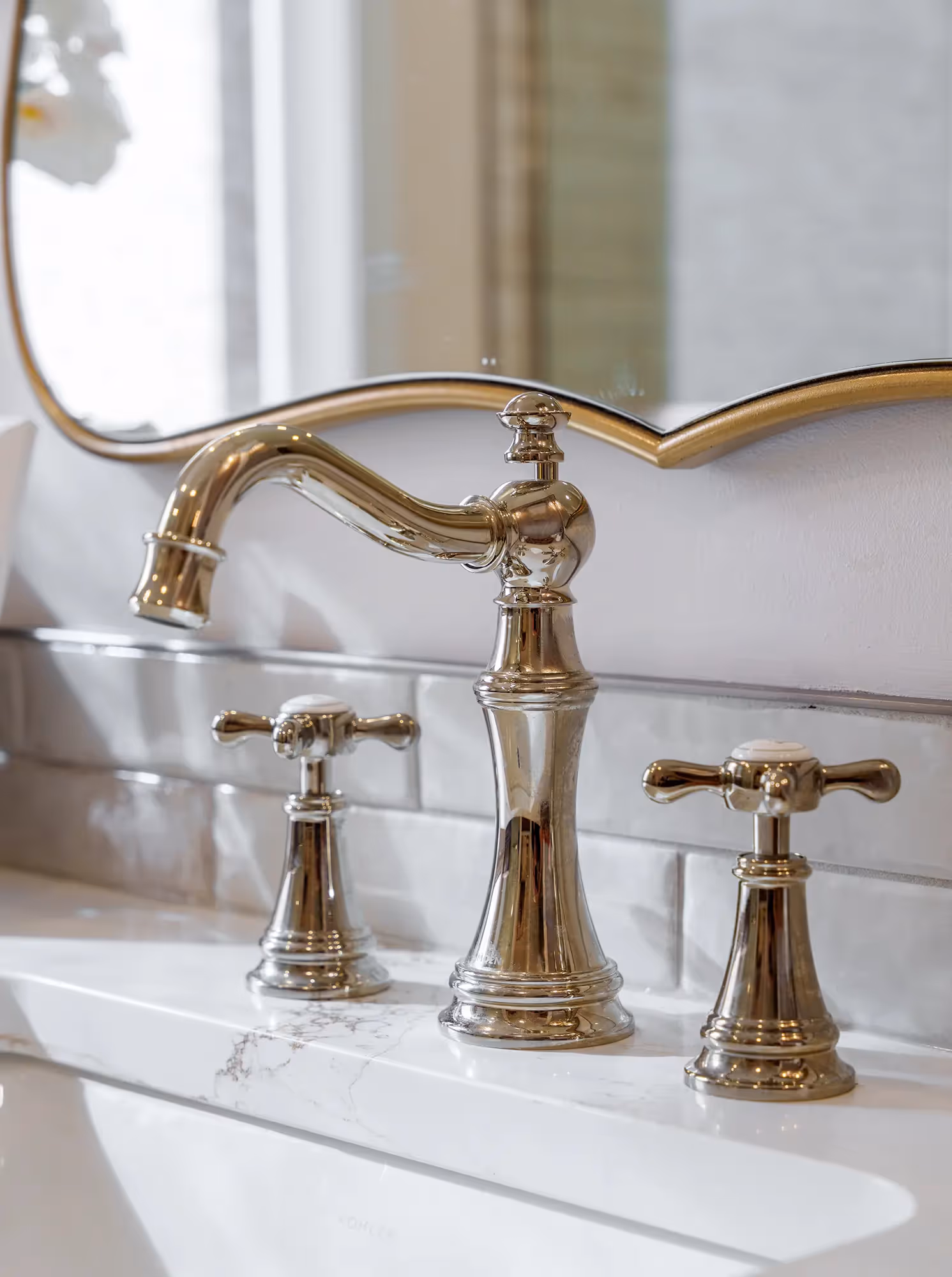 Close-up of bathroom faucet with vintage design