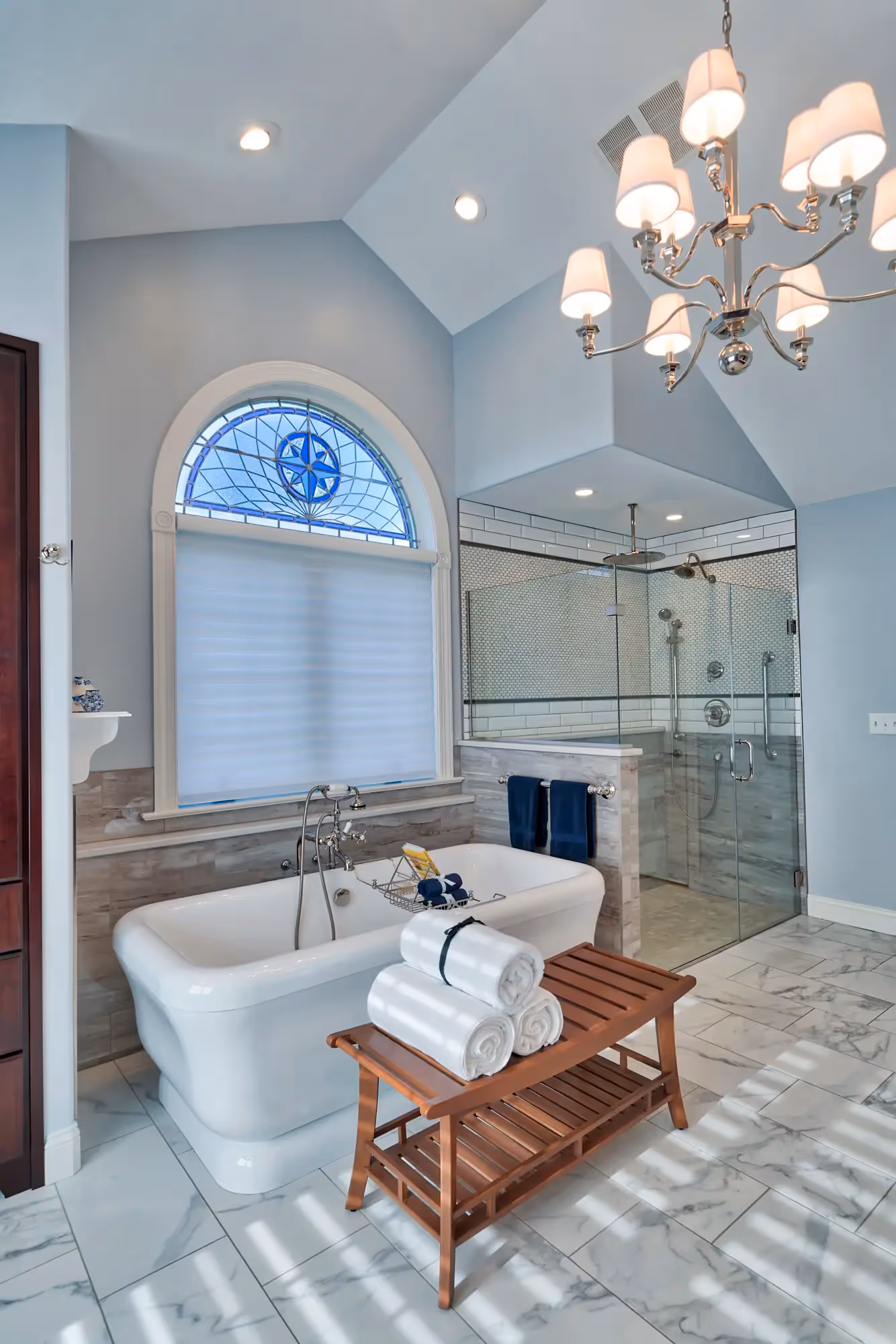 Spacious bathroom with clean design.