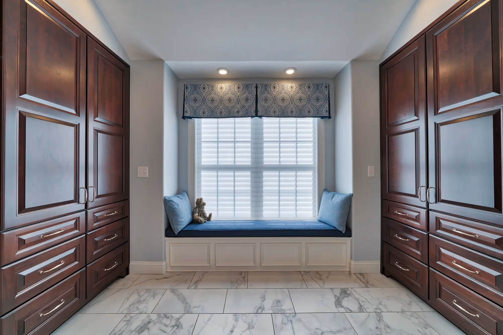 Spacious bathroom with clean design.