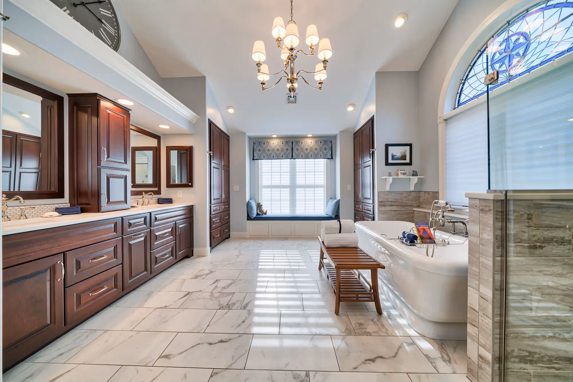 Bathroom with dark wood cabinetry