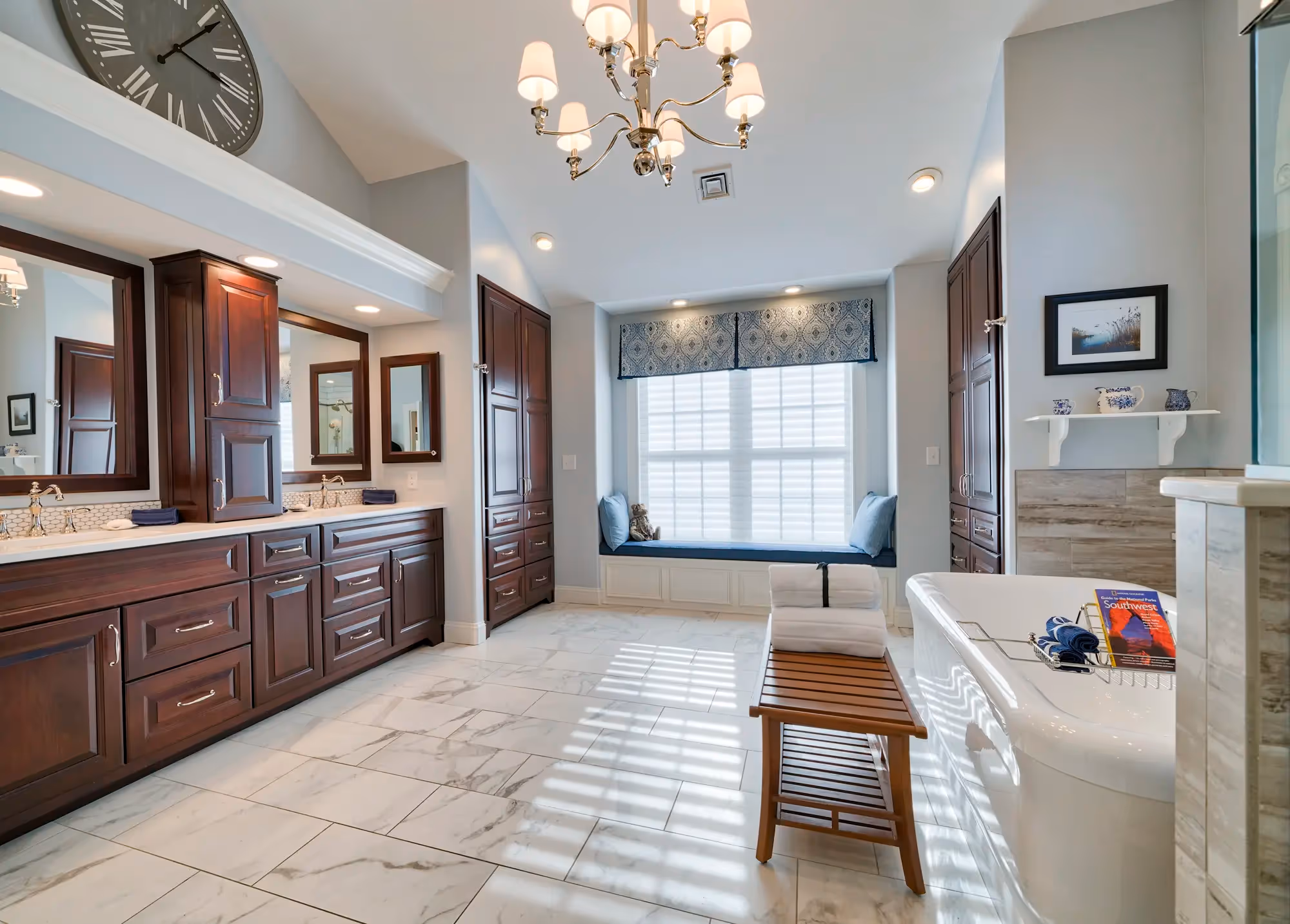 Bathroom with dark wood cabinetry