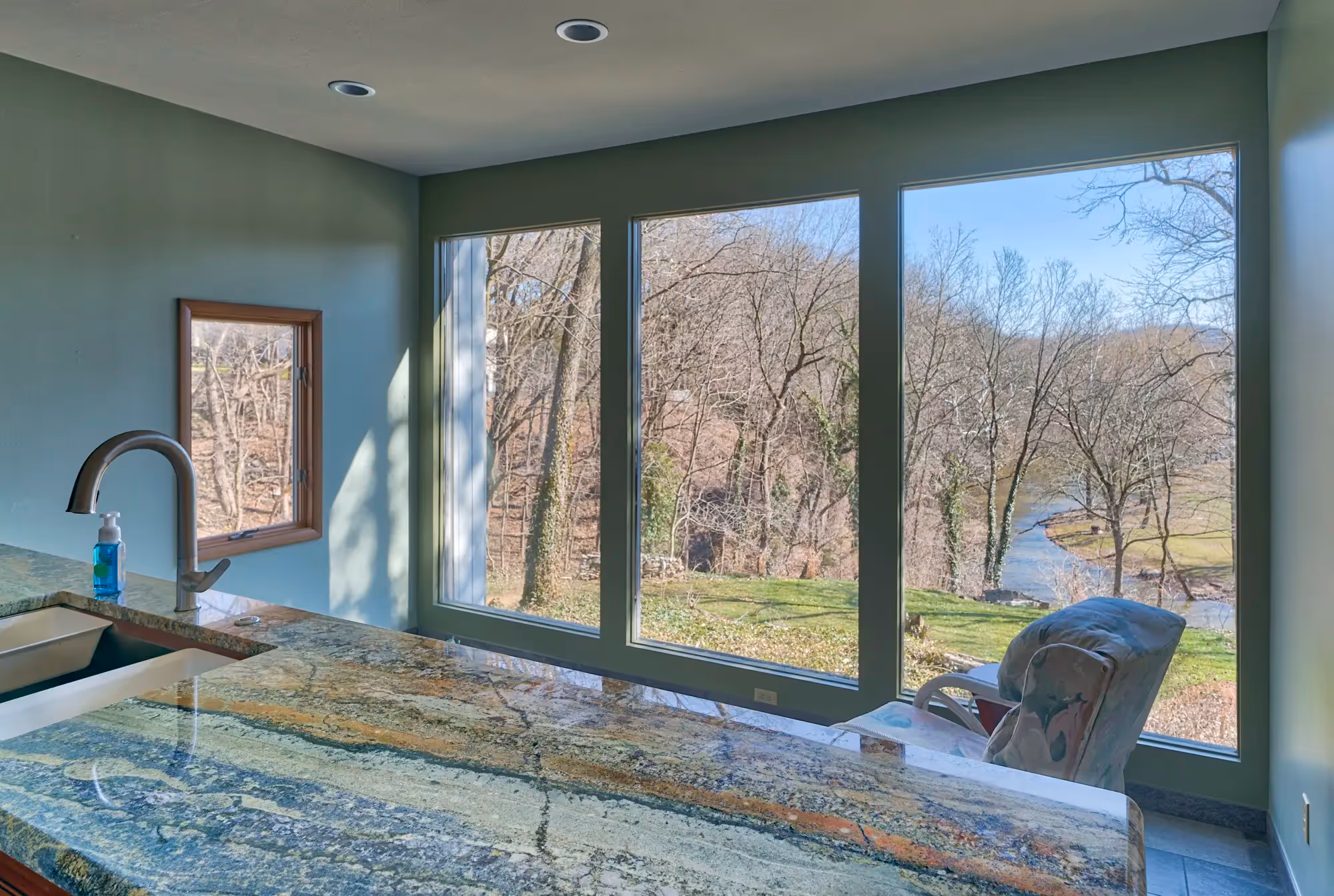 Bathroom with large windows