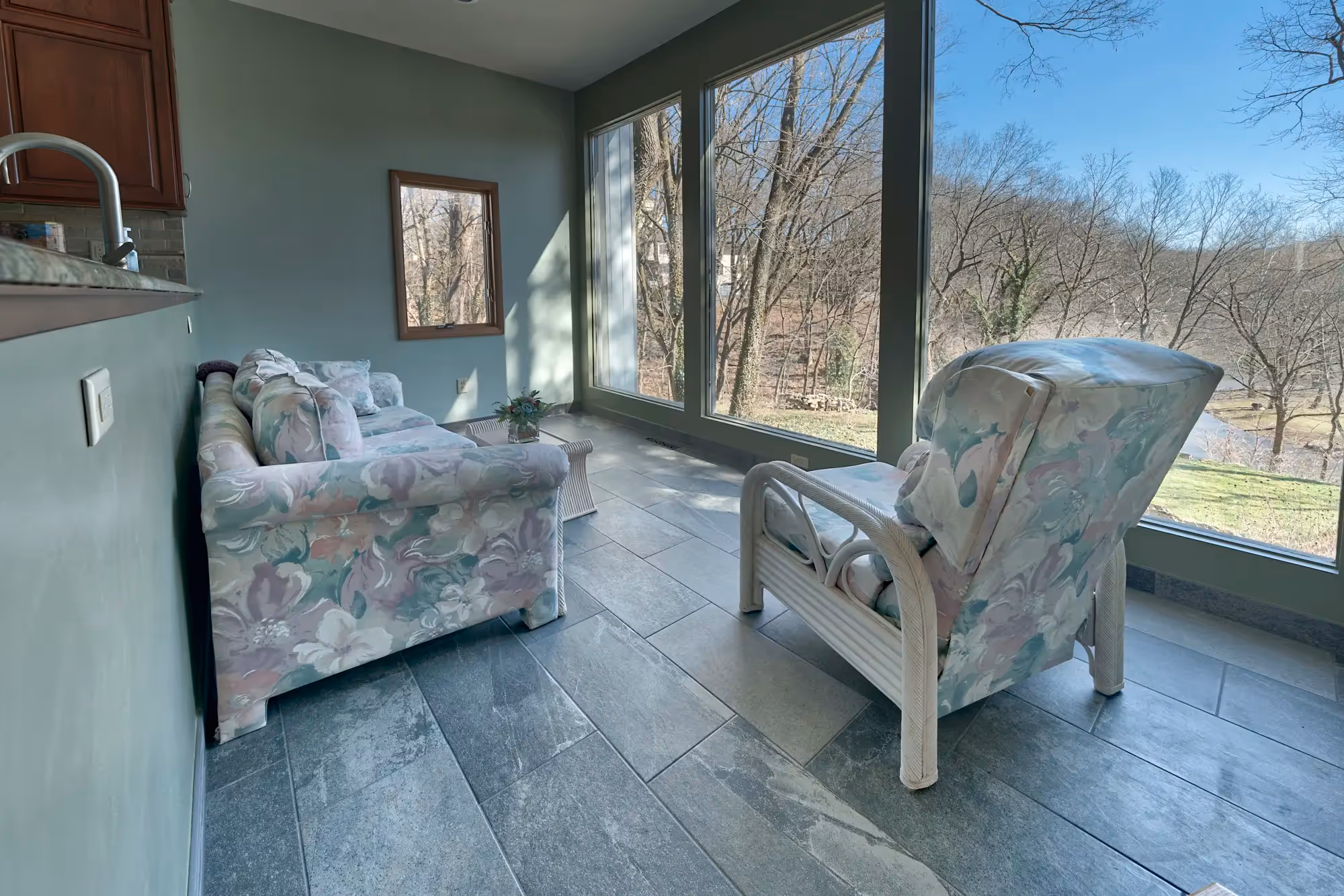 Bathroom with large windows