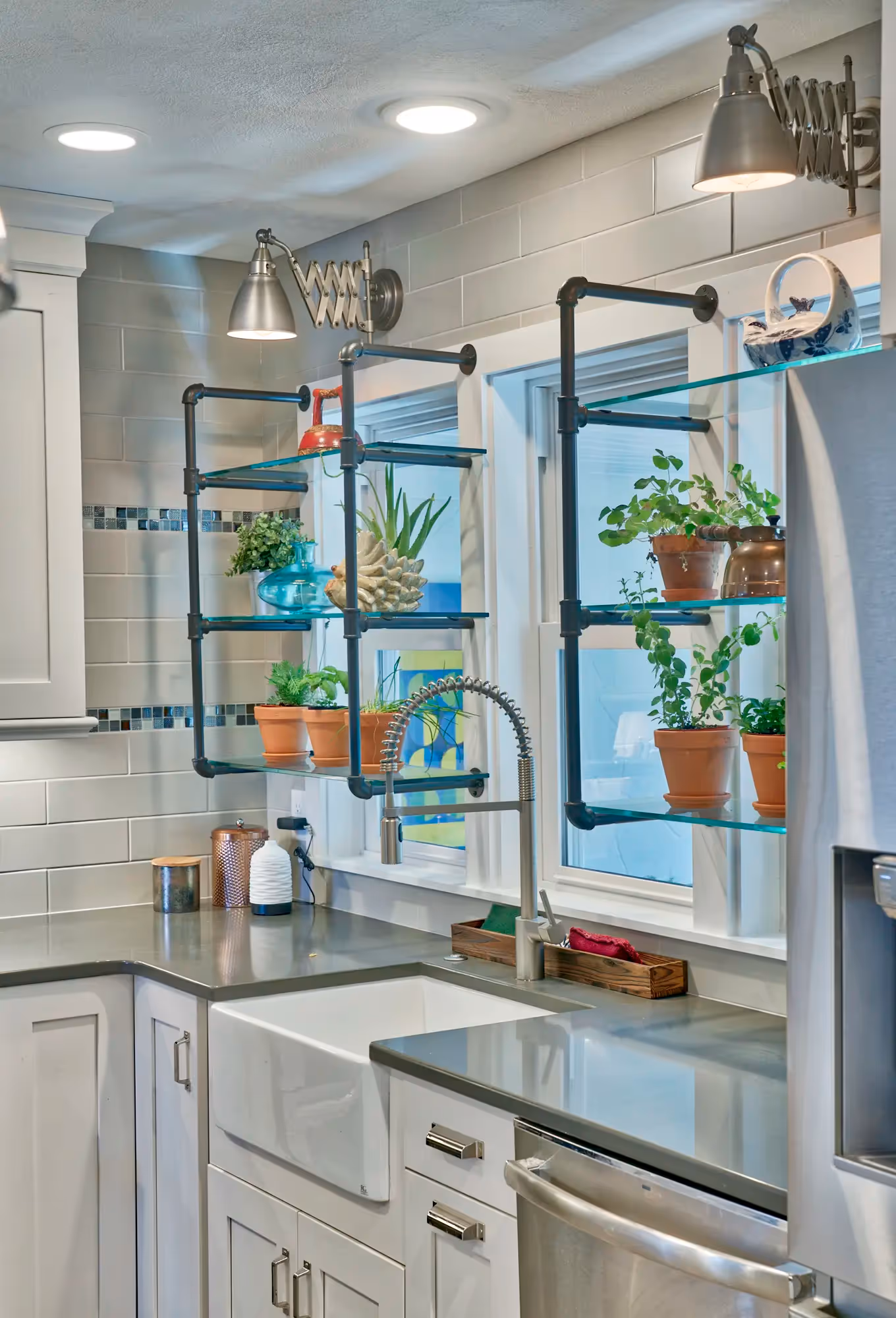 Bright kitchen with plants, clean countertops