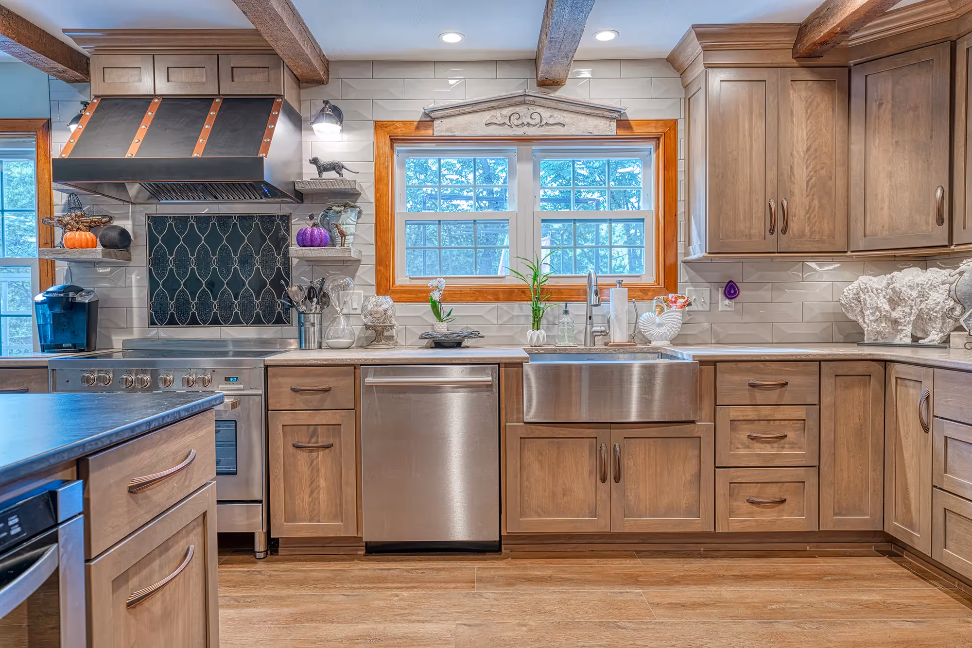 Kitchen island with modern appliances.