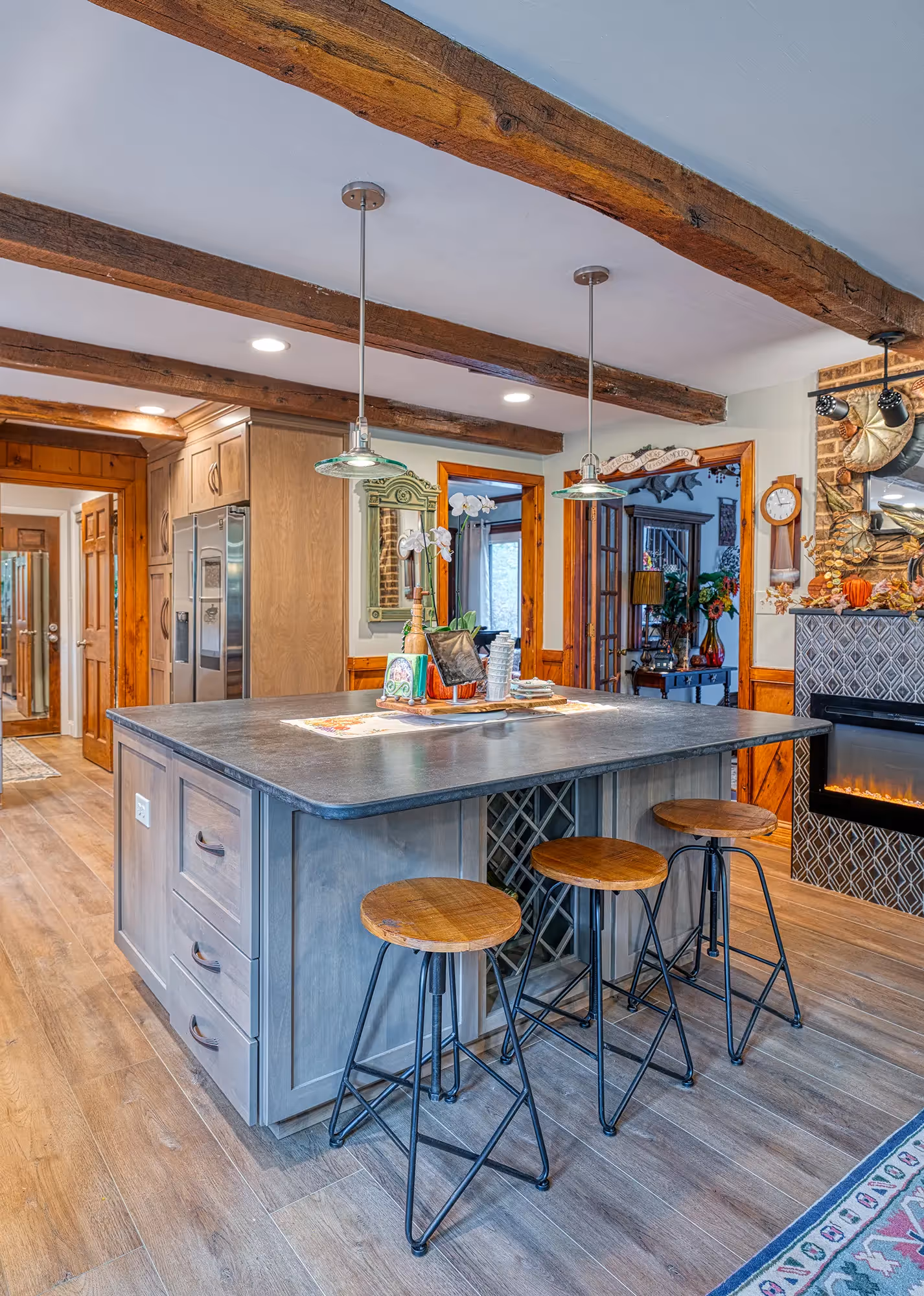 Kitchen island with modern appliances.
