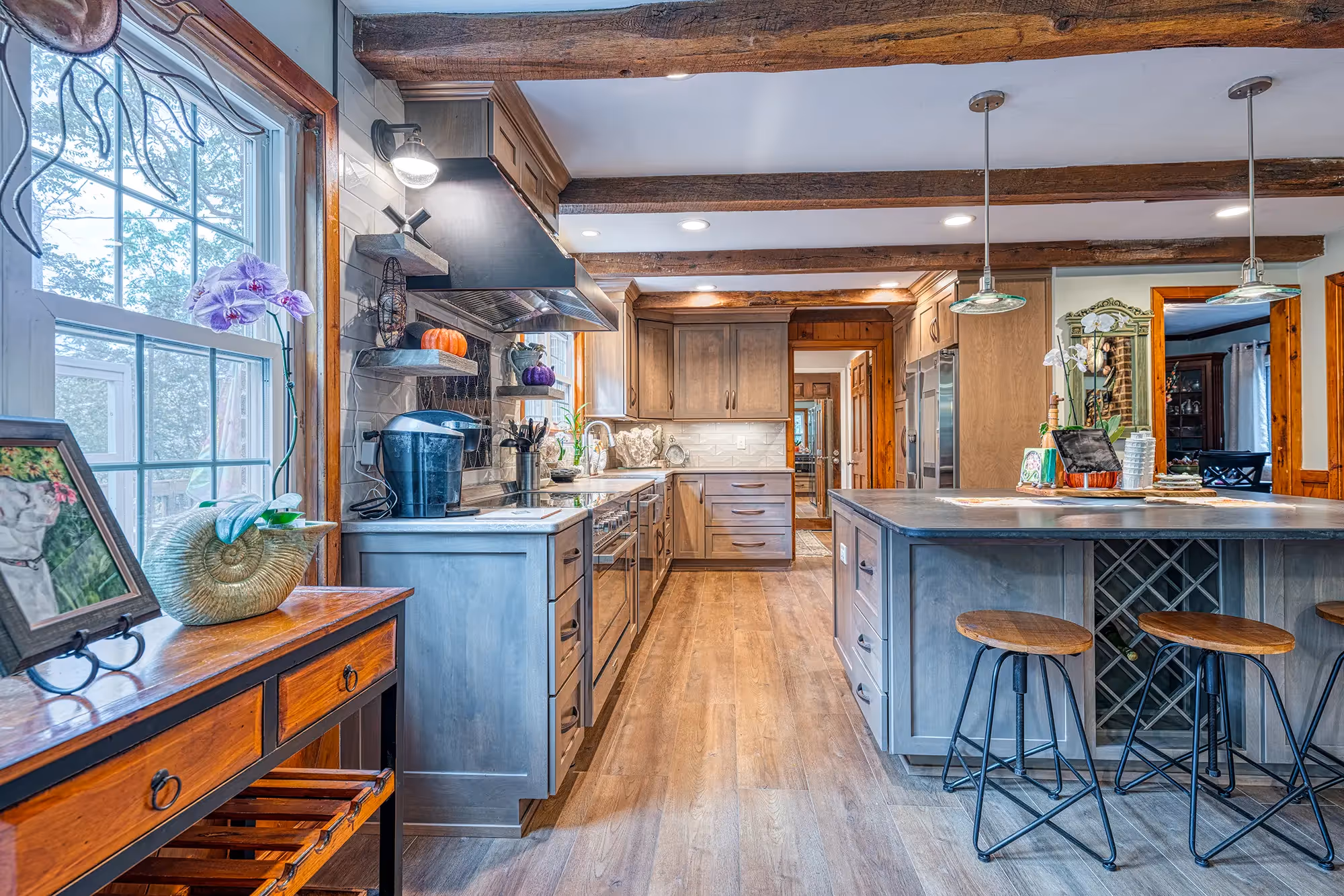 Kitchen island with modern appliances.